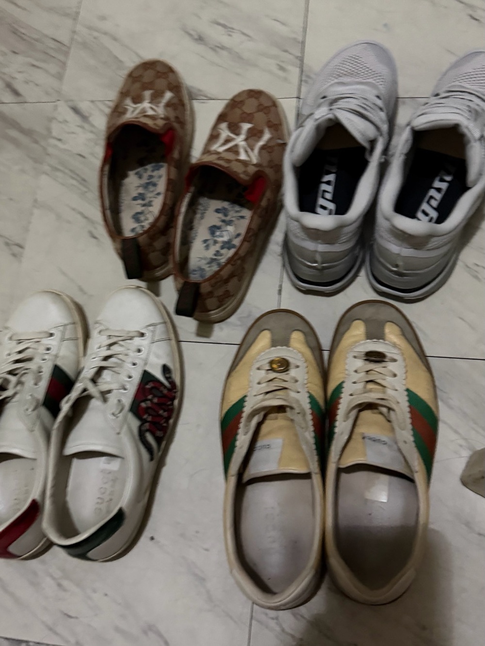 Gucci Cream & Beige Low-Top Sneakers with Green and Red Web - Picture 11 of 14
